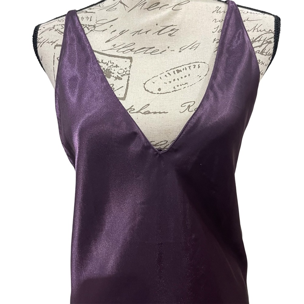 Vintage Frederick's of Hollywood Nightgown Womens M Purple Satin Maxi Open Back - Picture 3 of 6